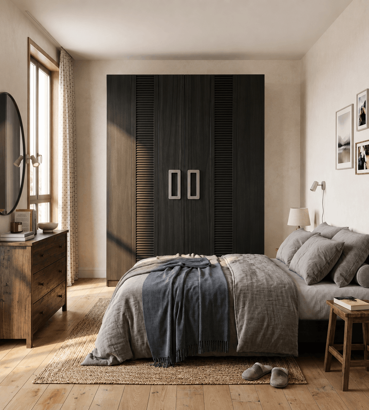 Modern Design 2 Door Wardrobe with Drawers – Premium Ebony & Graphite Finish