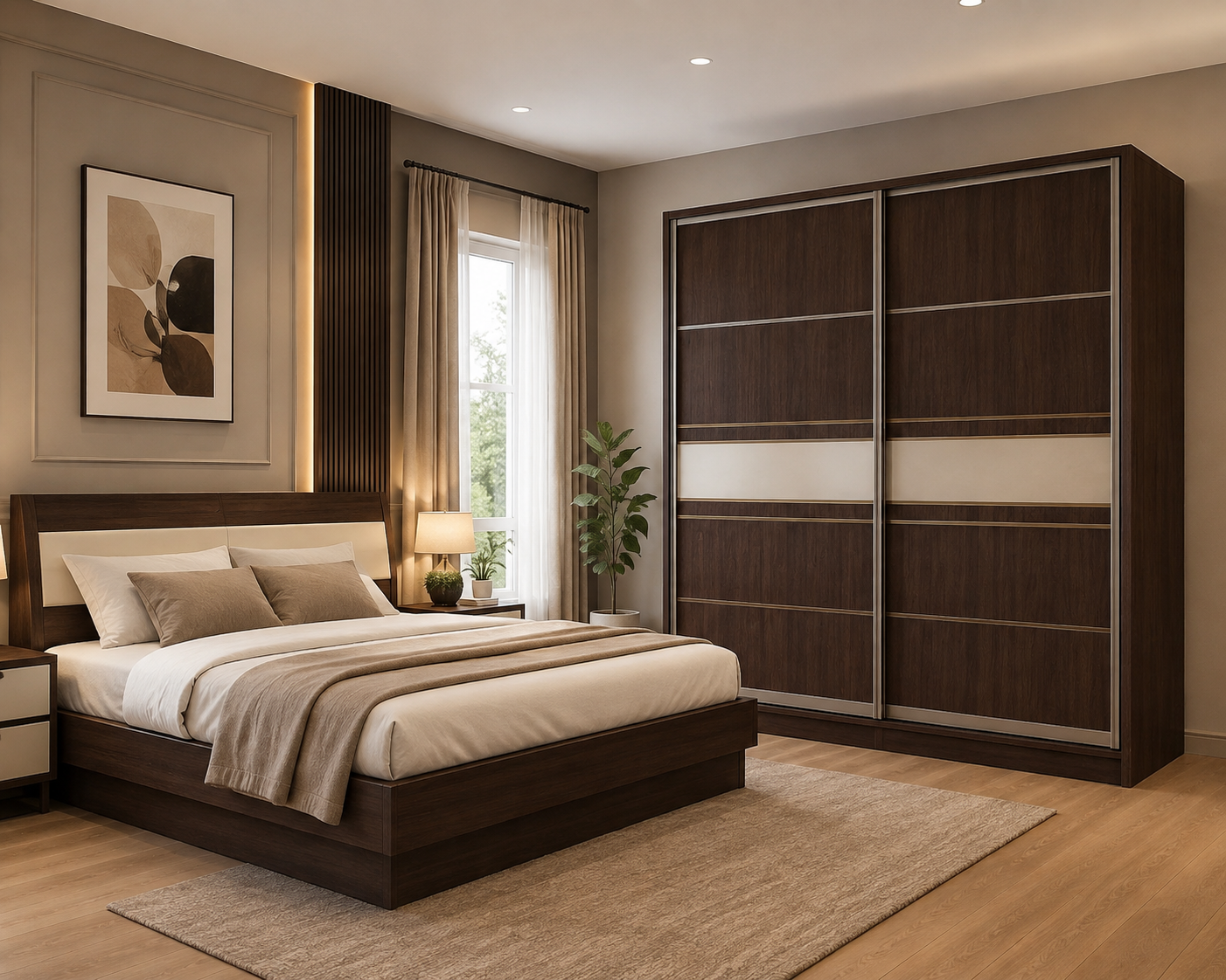 Sliding Door Wardrobe – Bitter Chocolate & Champagne Finish