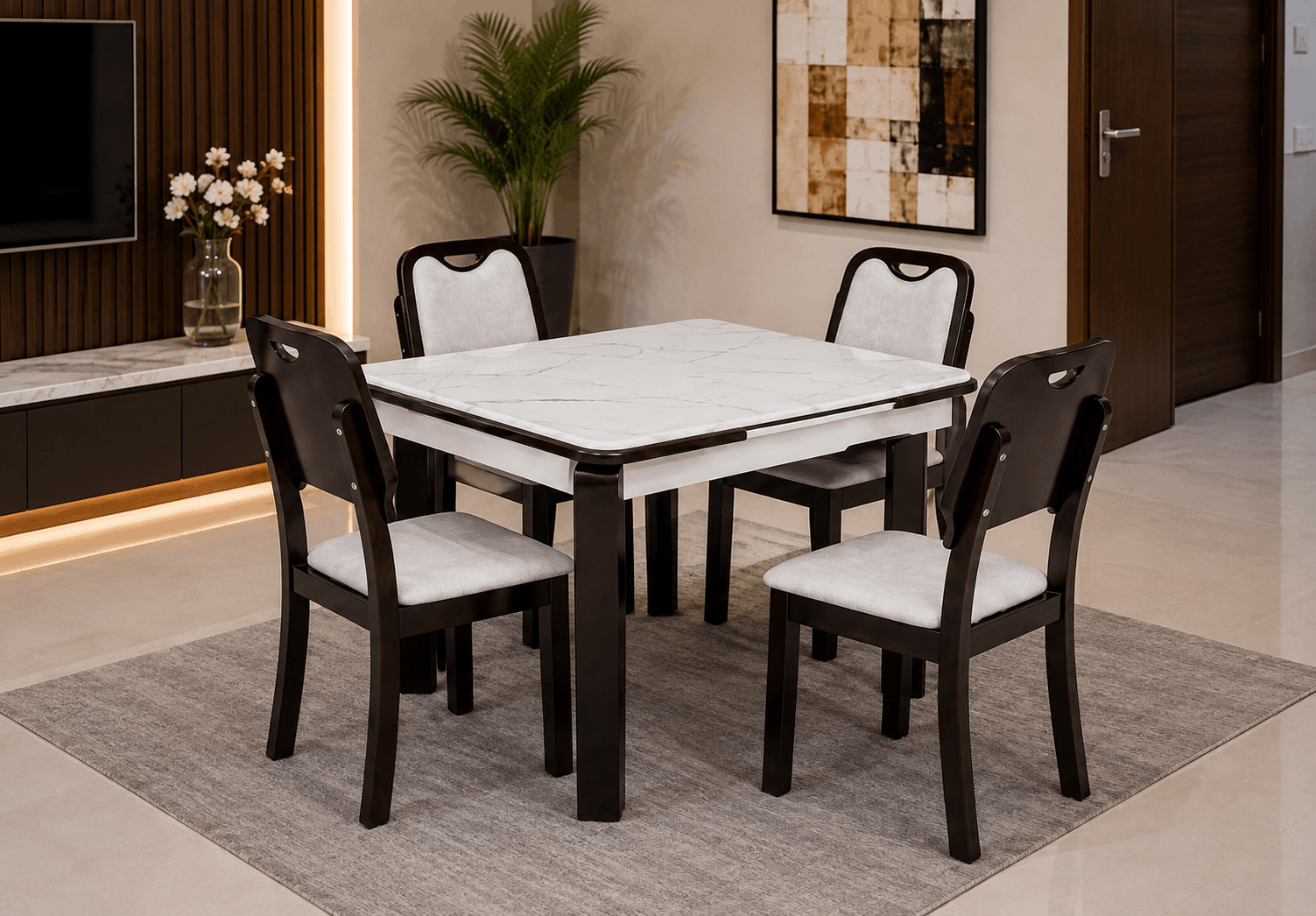 Woodsman Marble Dining Set: Dark Walnut Brown & Marble...