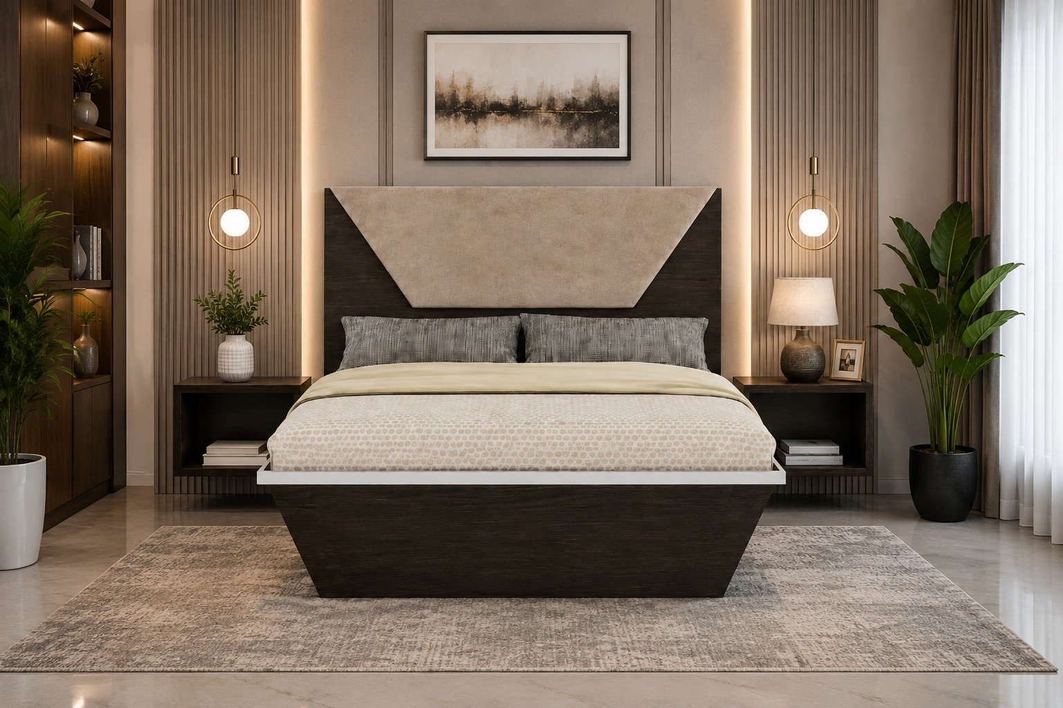 Woodsman Queen Size Bed – Dark Walnut & Warm...