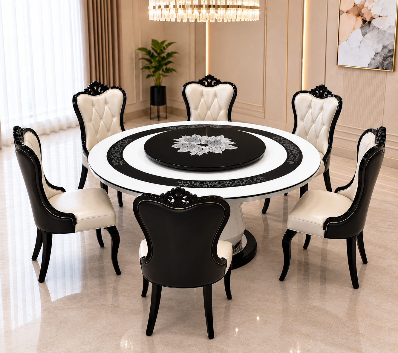Woodsman Royale Black & White Round Dining Set