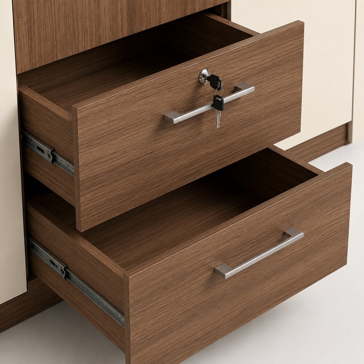 Modern Design 3 Door Wardrobe with Drawers – Cream & Walnut