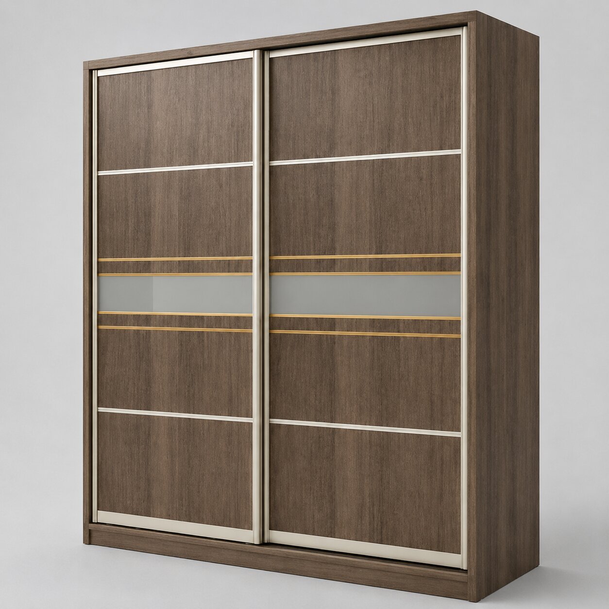 Sliding Door Wardrobe – Warm Brown Wood Finish with Taupe Undertone