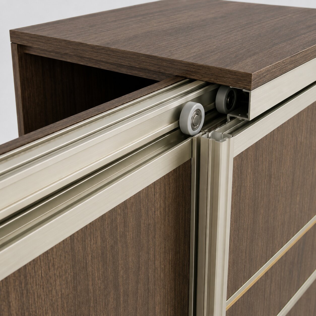 Sliding Door Wardrobe – Warm Brown Wood Finish with Taupe Undertone