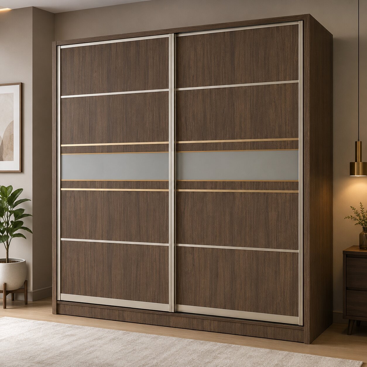 Sliding Door Wardrobe – Bitter Chocolate & Champagne Finish