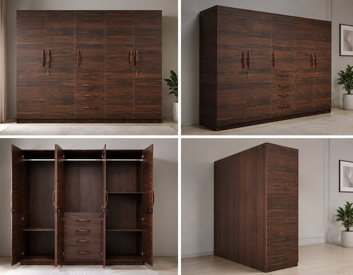 Premium 5-Piece Full Room Furniture Set – Walnut & Cream