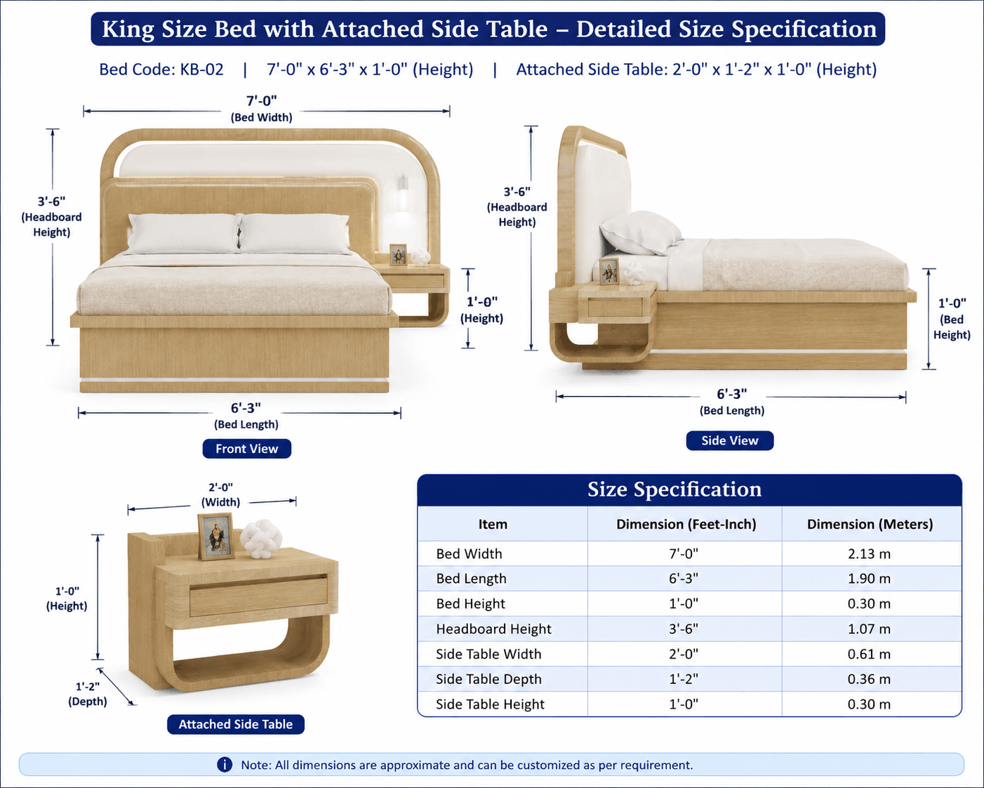 Woodsman King Size Bed with Attached Side Table - image 2