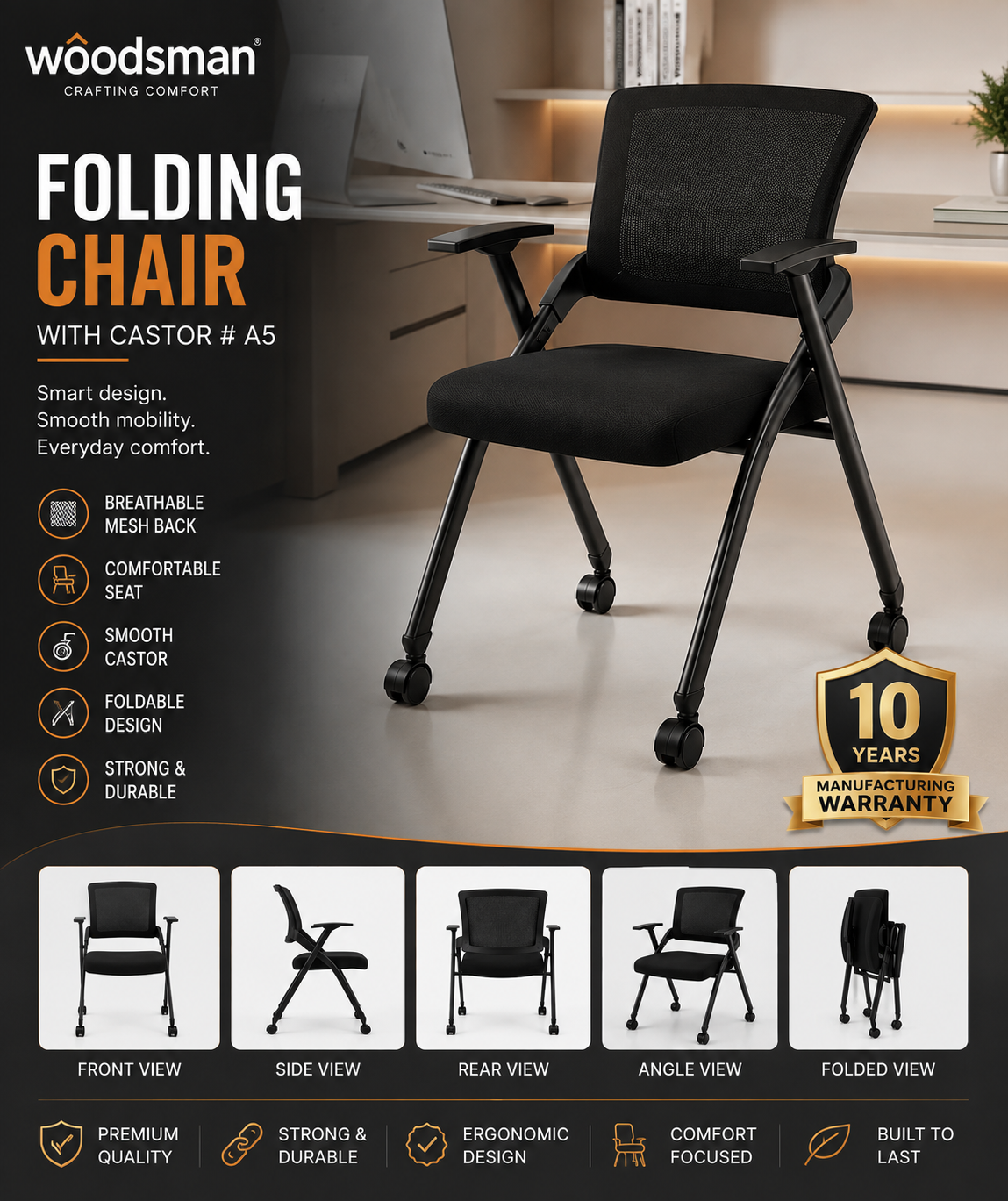Woodsman FlexiFold Caster Chair – Set of 4 image 2